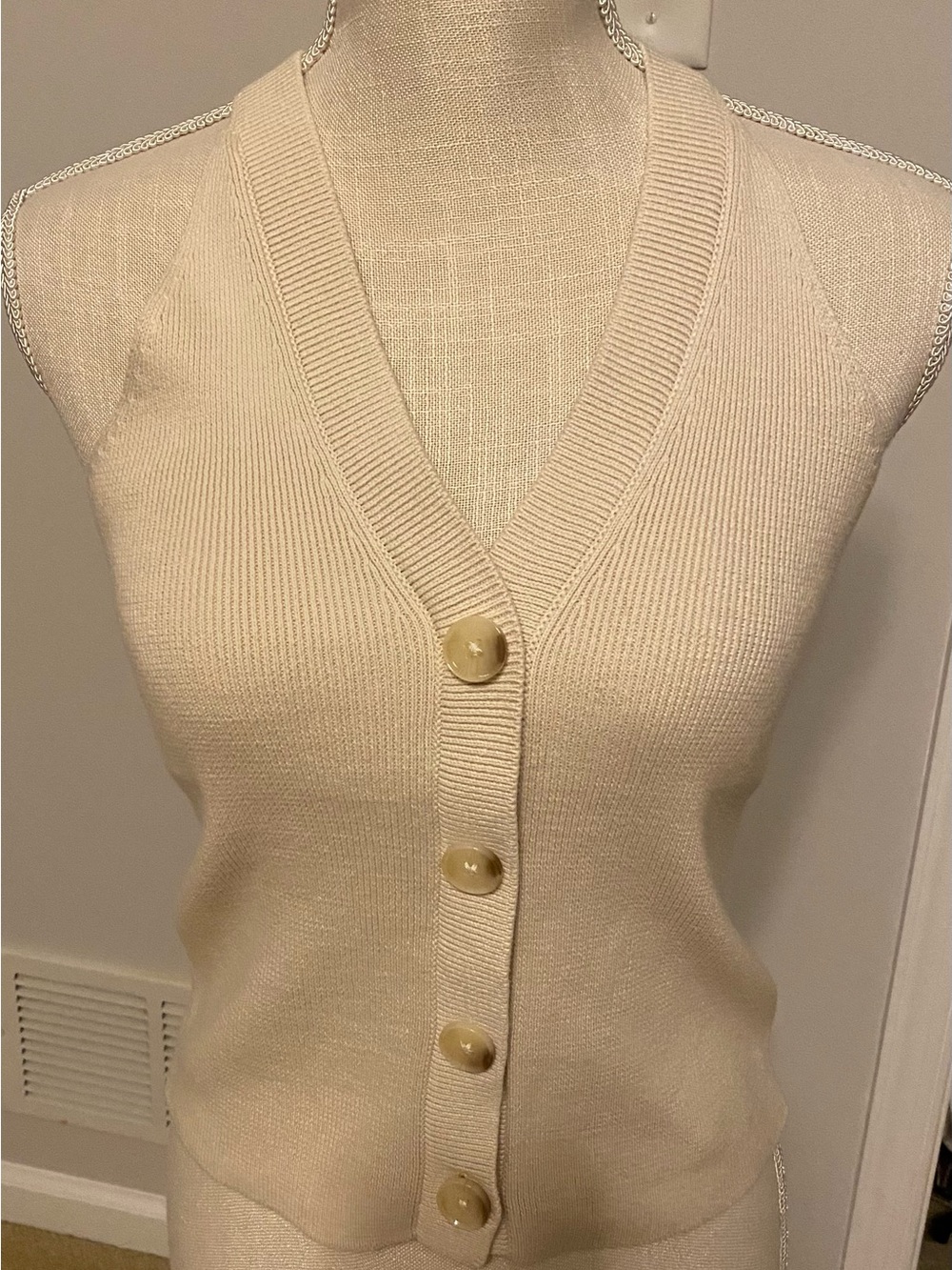 LOFT Light Tan Button-Front Sleeveless Knit Vest
